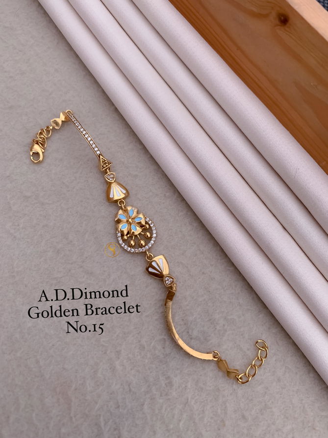 6 AD Designer Diamond Golden Fancy Bracelets Wholesale Price In Surat
